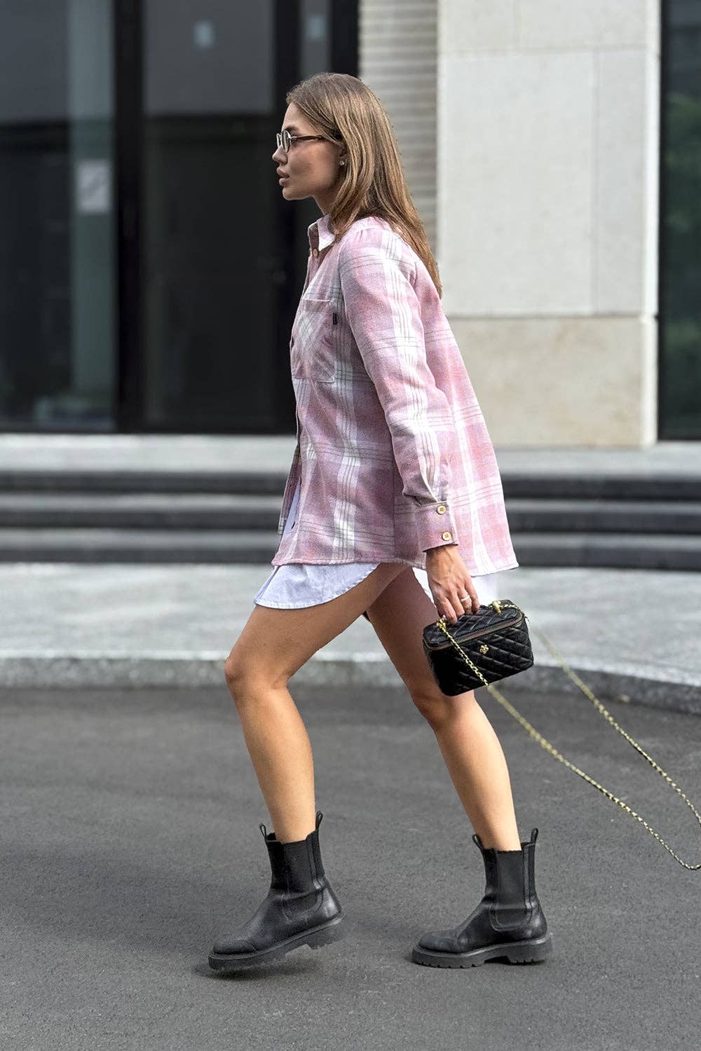 Sobrecamisa de cuadros en tonos rosados