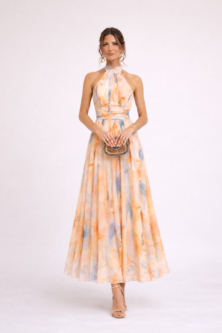 CAMILLE | Vestido halter efecto acuarela