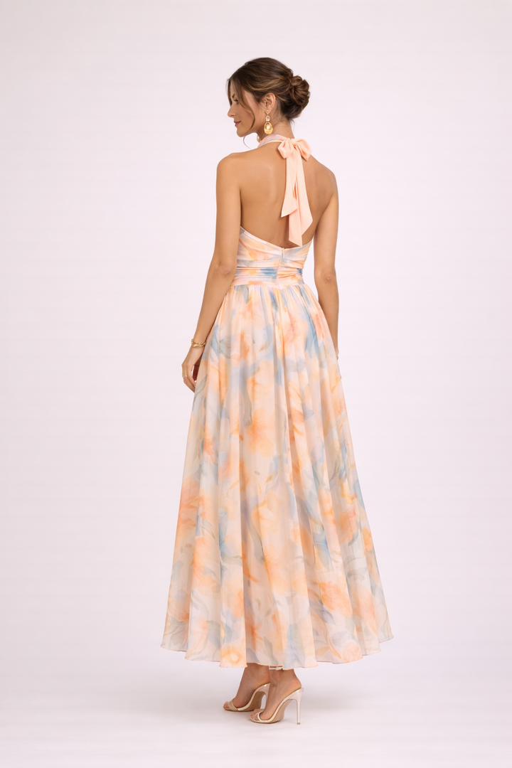 CAMILLE | Vestido halter efecto acuarela