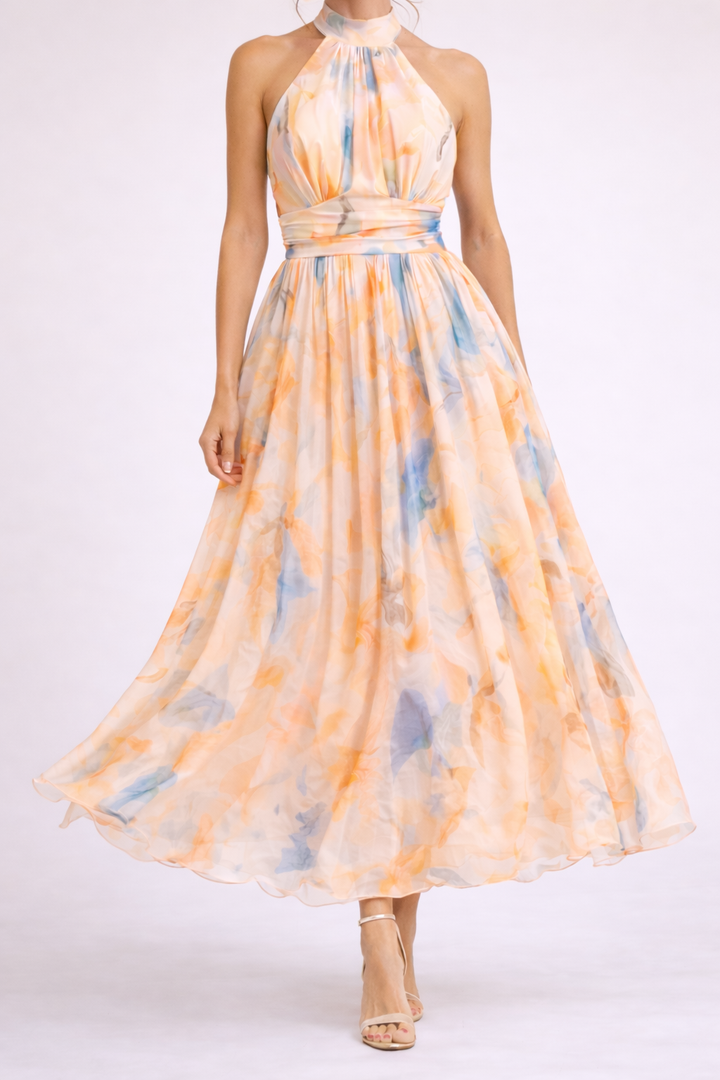 CAMILLE | Vestido halter efecto acuarela