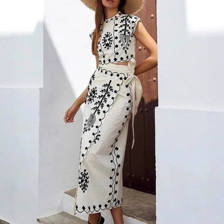 Conjunto de top y falda midi — estilo femenino y sofisticado