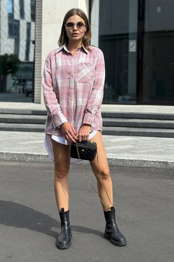 Sobrecamisa de cuadros en tonos rosados
