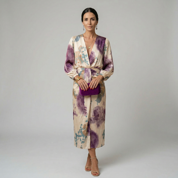 Amelia | Conjunto elegante de blusa y falda midi estampada