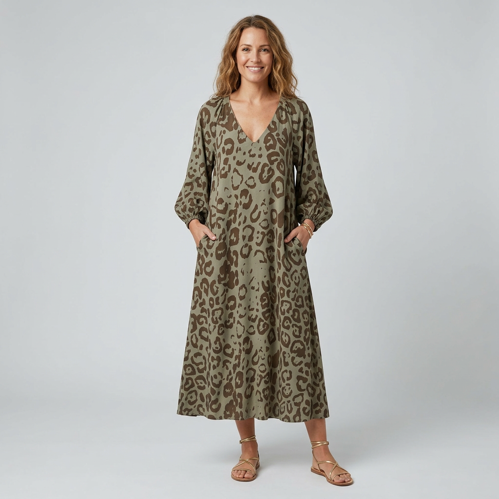 Amanda - Vestido Safari Chic con estampado de leopardo
