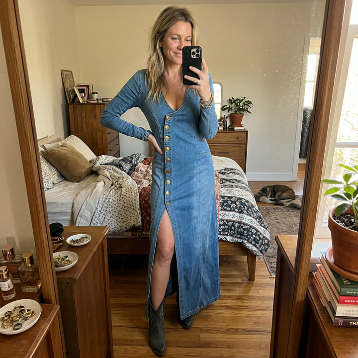 Vestido maxi fluido con escote en V
